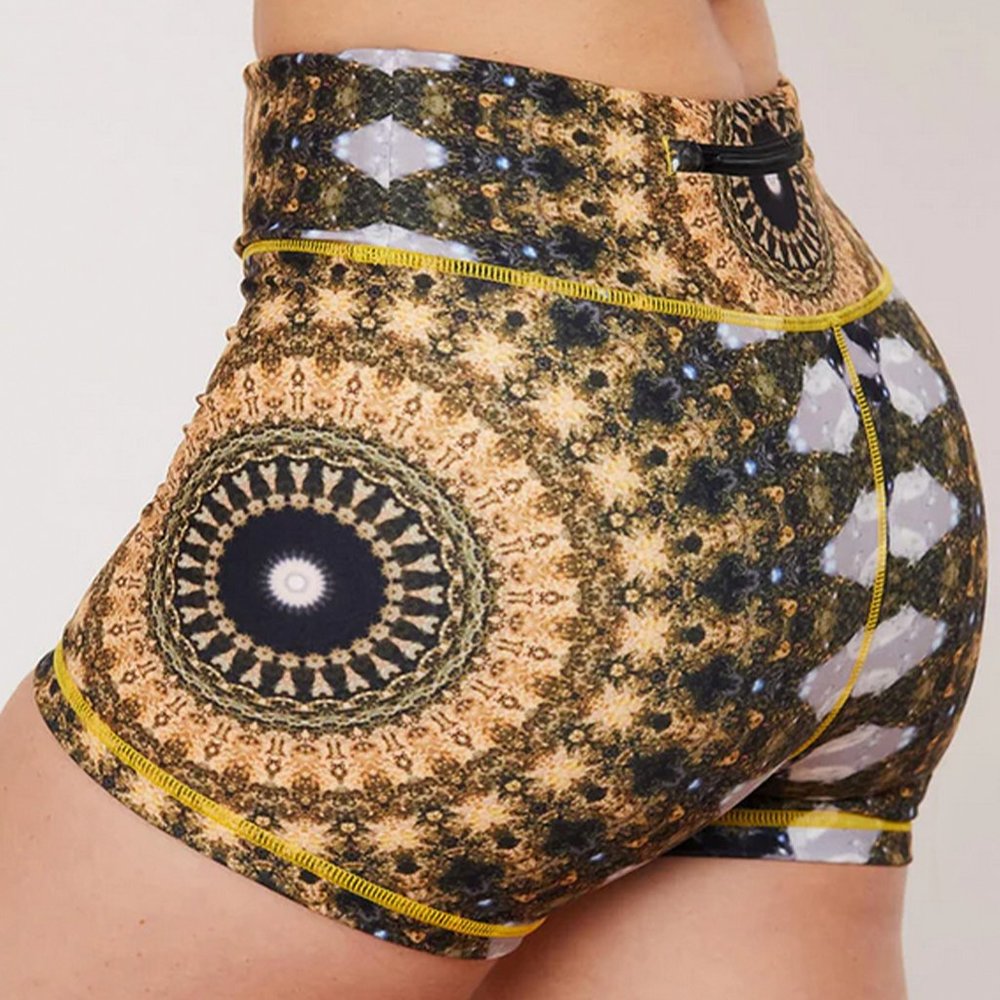 Wolven Black Gold Kaleidoscope High-Rise Bike Shorts
